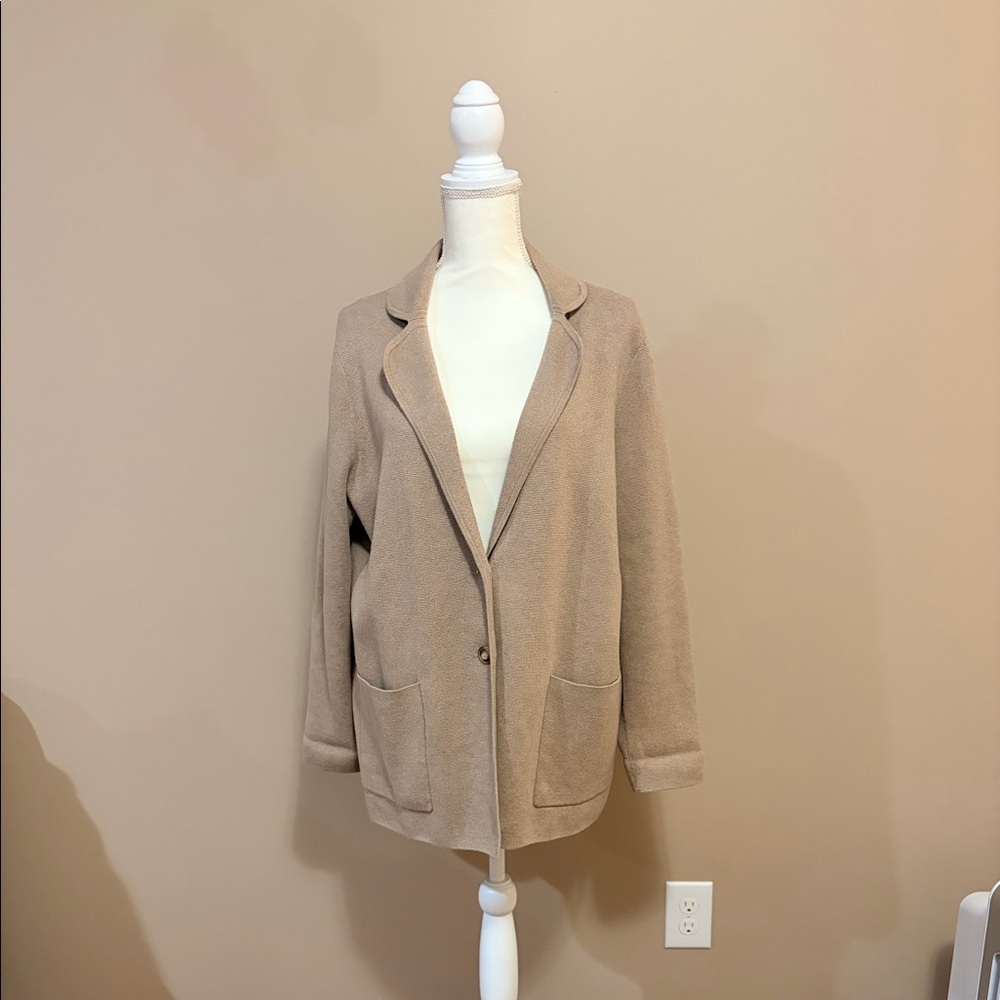 Tan J Crew Sweater Blazer.
